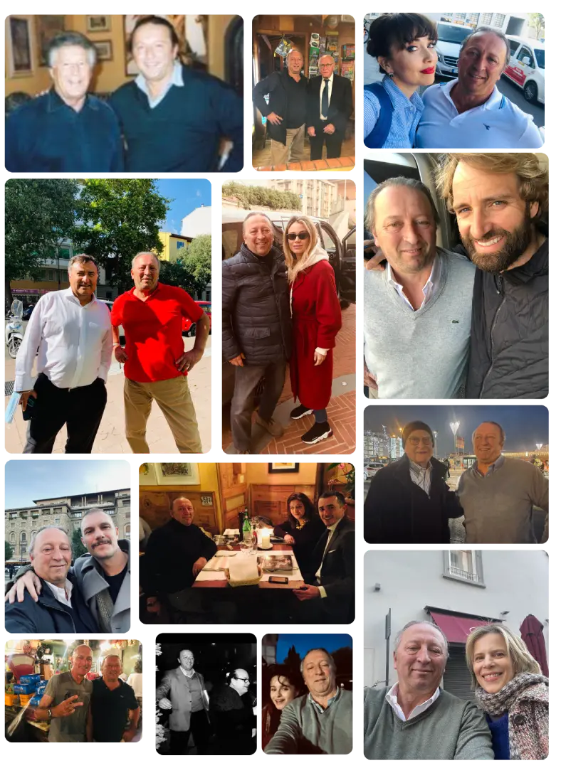 Collage fotografico di clienti soddisfatti con Rodolfo Giuliani, NCC Firenze